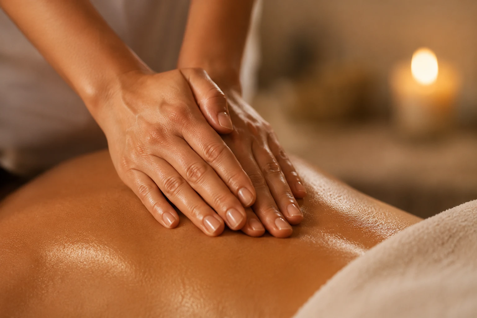 Massagem nas costas durante atendimento de massoterapia